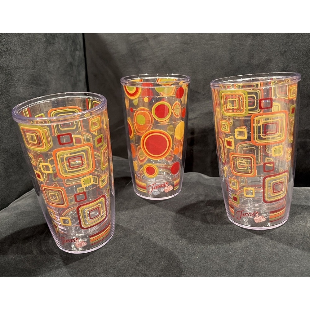 Tervis 16 Oz Fiesta Sunny Dots & Retro Squares 2010 Tumblers Set Of 3